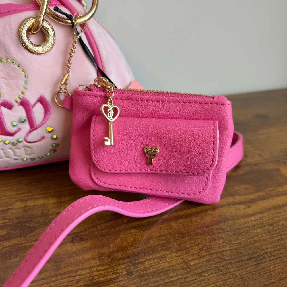 New Juicy Couture Dreamy Satchel Pink Crossbody Handbag Rhinestone Y2K Cute Gold